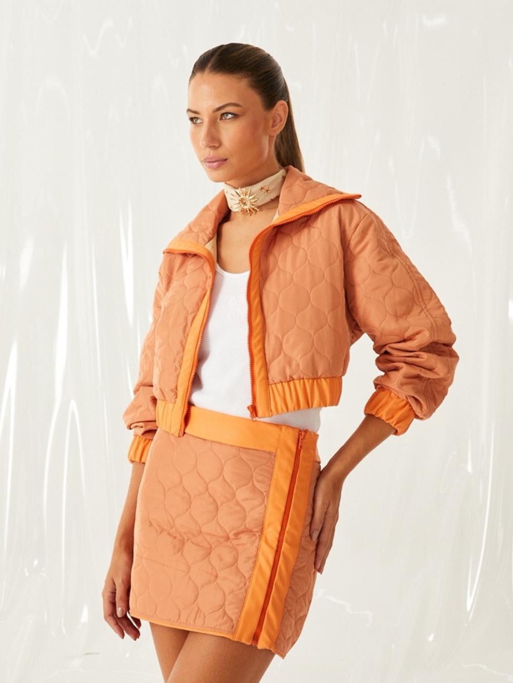 Cropped Quilted Bomber Jacket and Skirt - Set - Picture 3 of 6